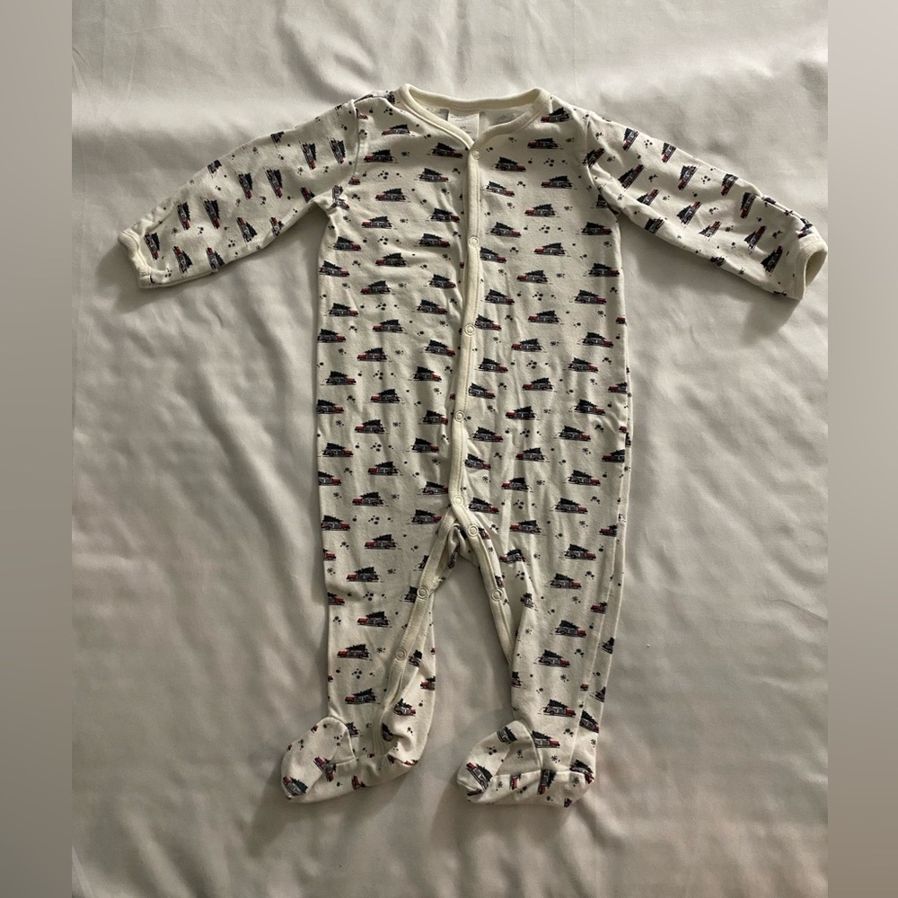 Starting Out Cream Footie with Holiday Print Size 9 Months